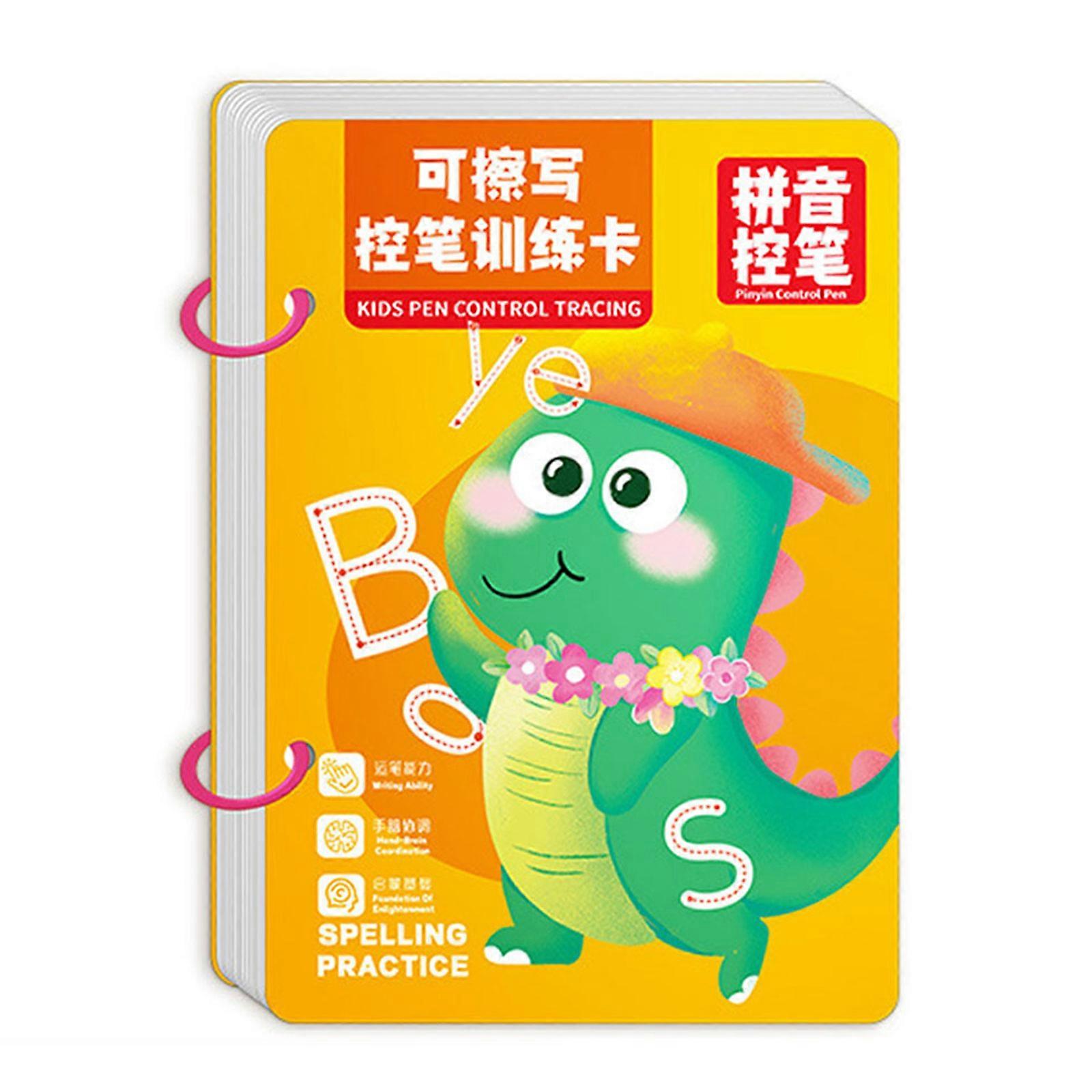 Children's Early Learning Pen Control Workbook Educational Tracing Book with 4 Pens and 1 Erasable Board for Preschool Multicolor