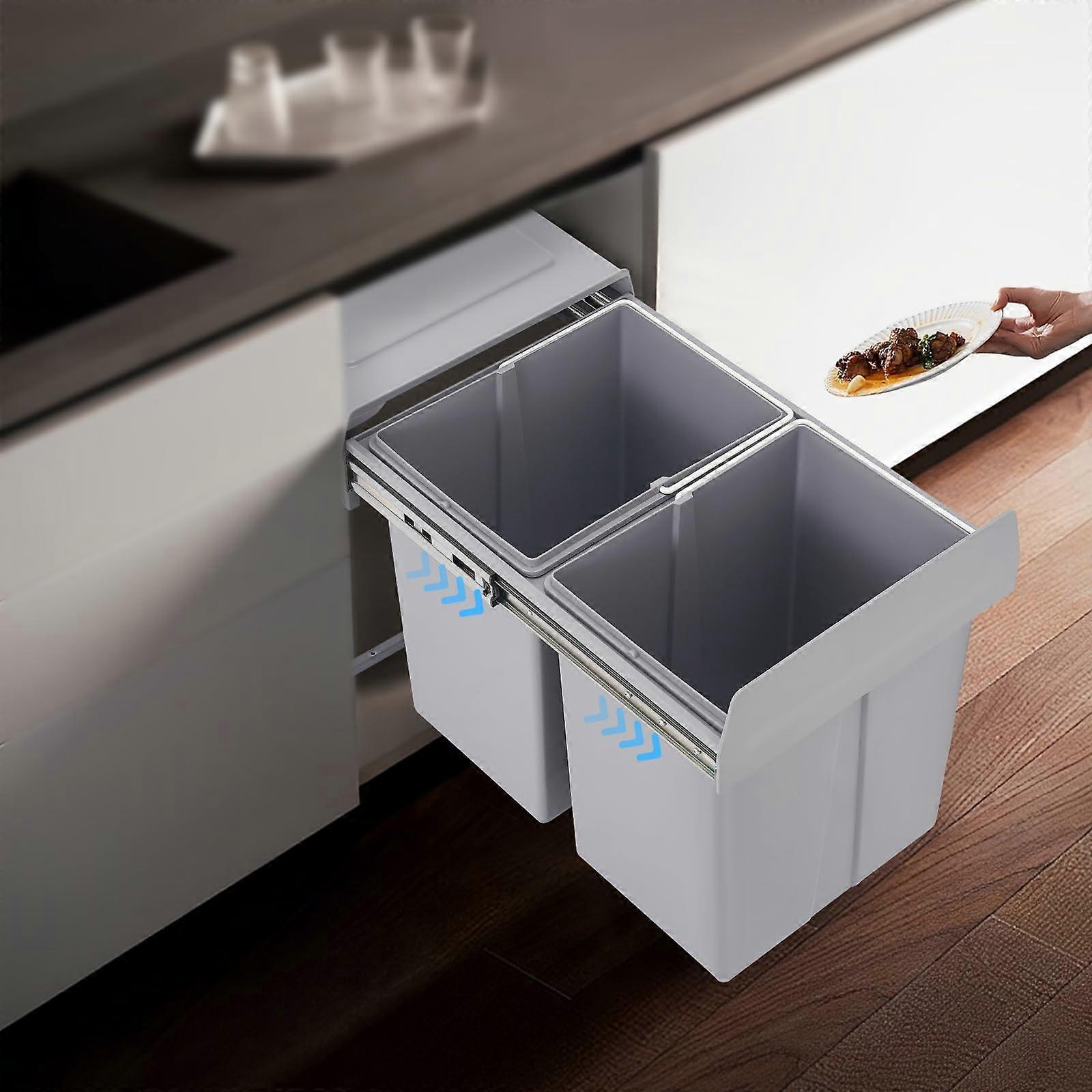 Mount Double Pull Out Trash Can 40L Recycling Bin with Full Extension Slides for Kitchen Cabinet