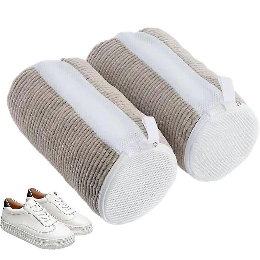 Mesh Laundry Shoe Bags with Gray Corduroy and White Mesh Panel, Machine Washable, Set of 2 Ref: 6271