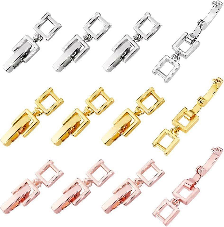 12pcs Fold Over Clasp Extender 3 Colors Foldover Extension Jewelry Clasps Brass Necklace Extender Clasp Bracelets Clasps and Closures for Anklets Jewe
