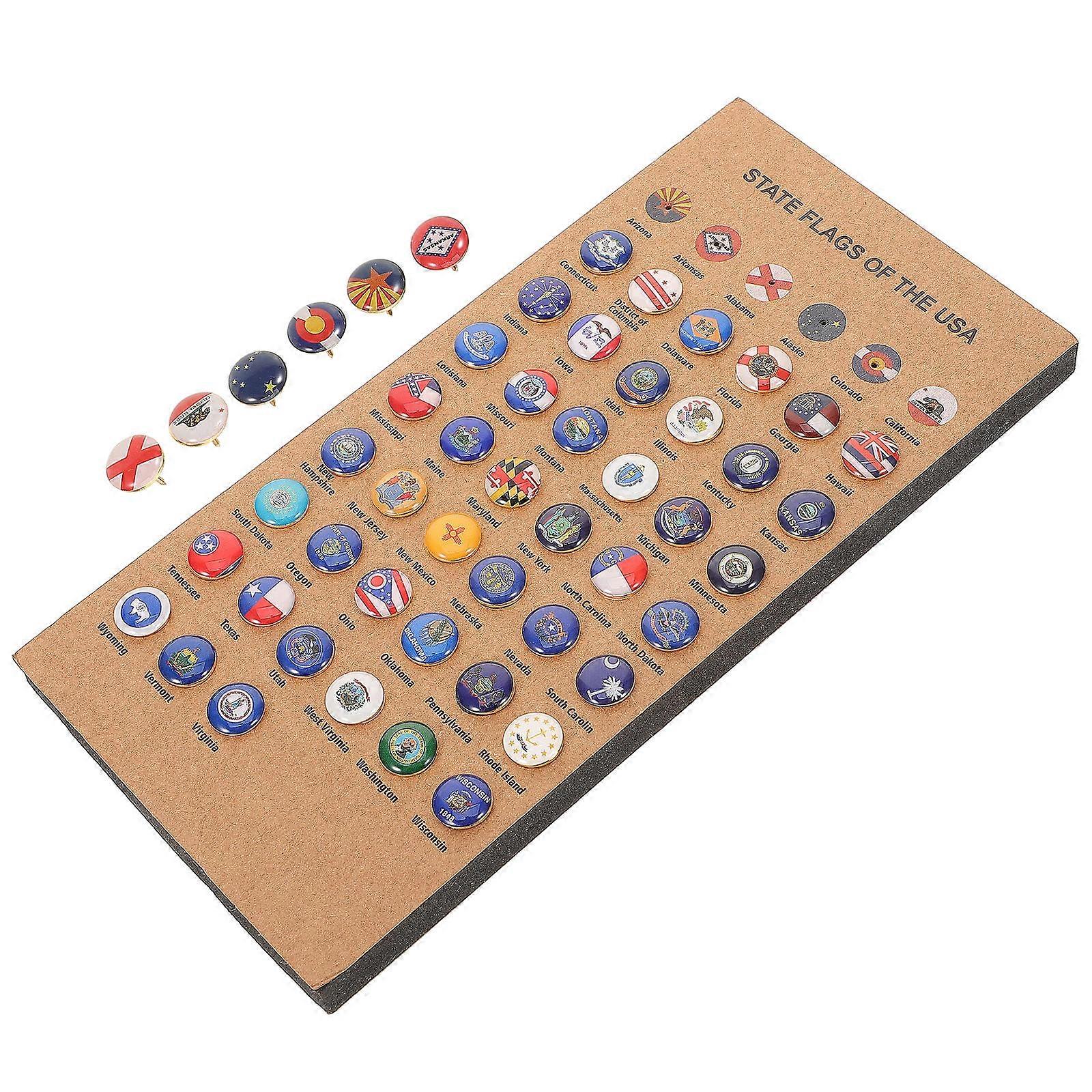 1 Set of Novelty Cork Board Push Pins with States Flag Design Office Thumb Tacks