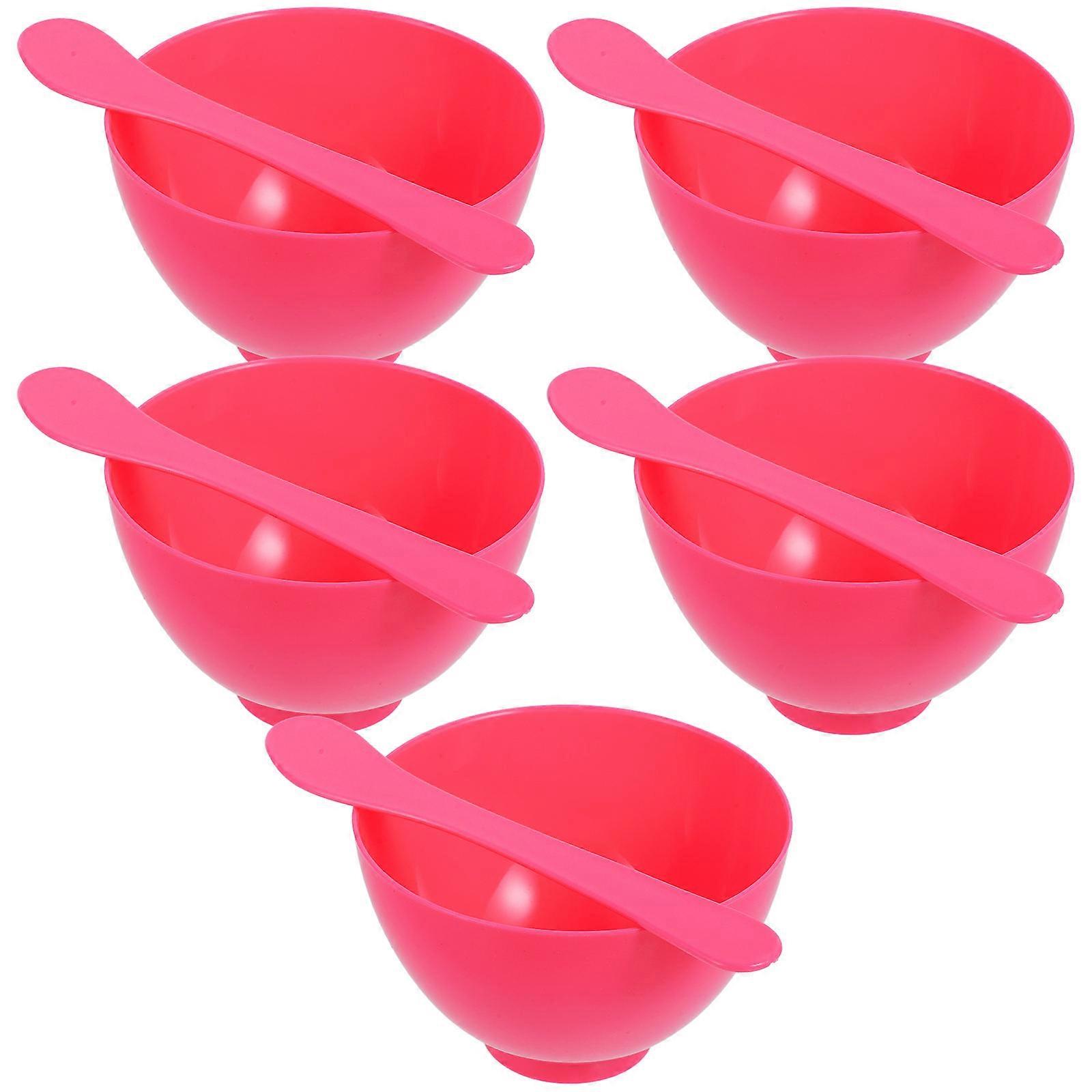 5 Sets DIY Mask Mixing Bowl with Applicator for Storage Use Pink PP Material Lightweight Portable
