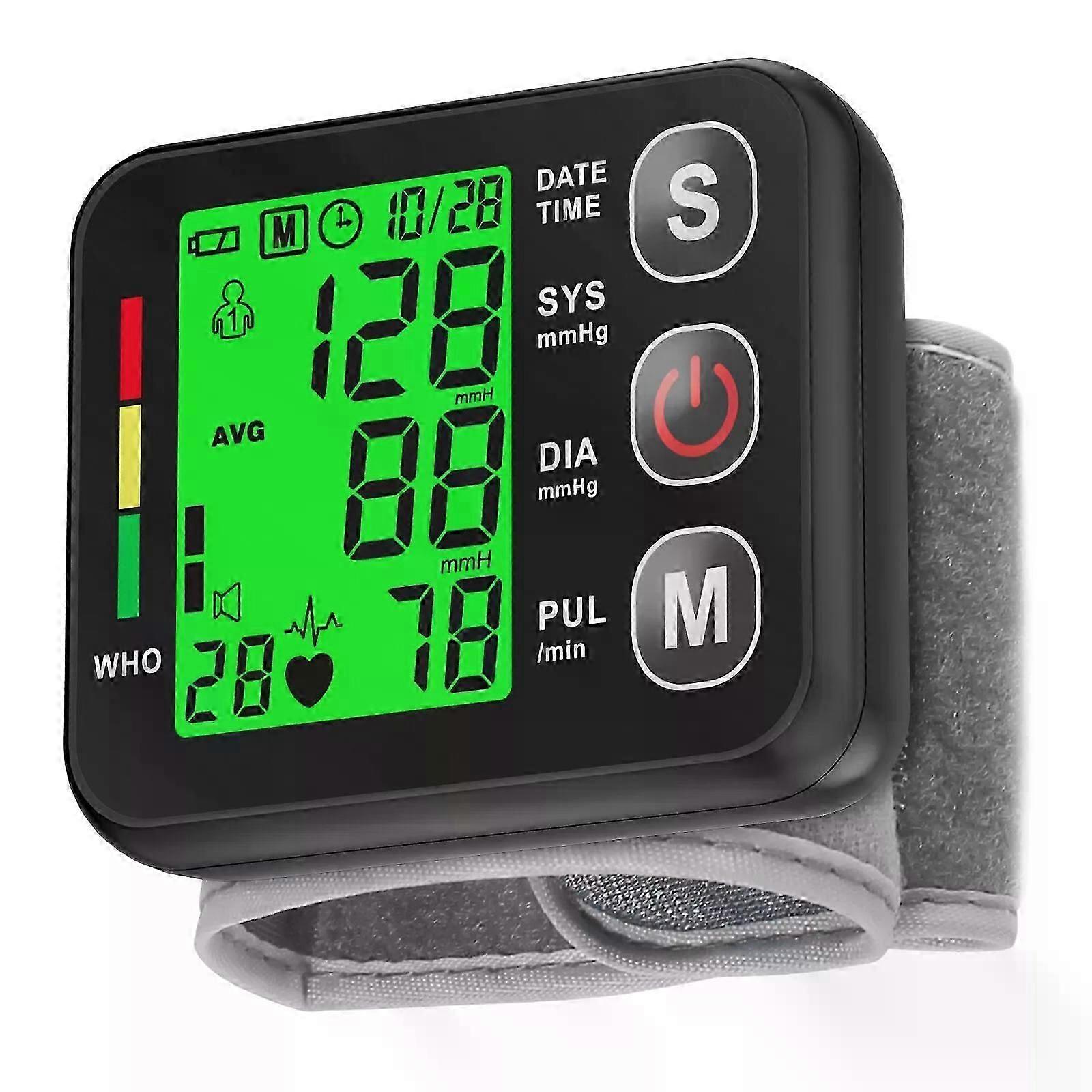 Digital Rechargeable Wrist Blood Pressure Monitor with Backlit LCD Display and Adjustable Cuff_js17