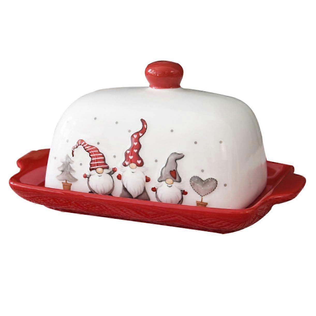 Christmas Ceramic Butter Dish with Lid  Elegant Festive Keeper for Fresh Countertop Storage