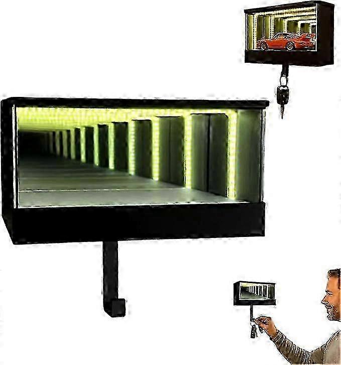 Infinity Mirror Key Holder for Wall Mounting, LED Display Case for Car Enthusiasts and Collectors