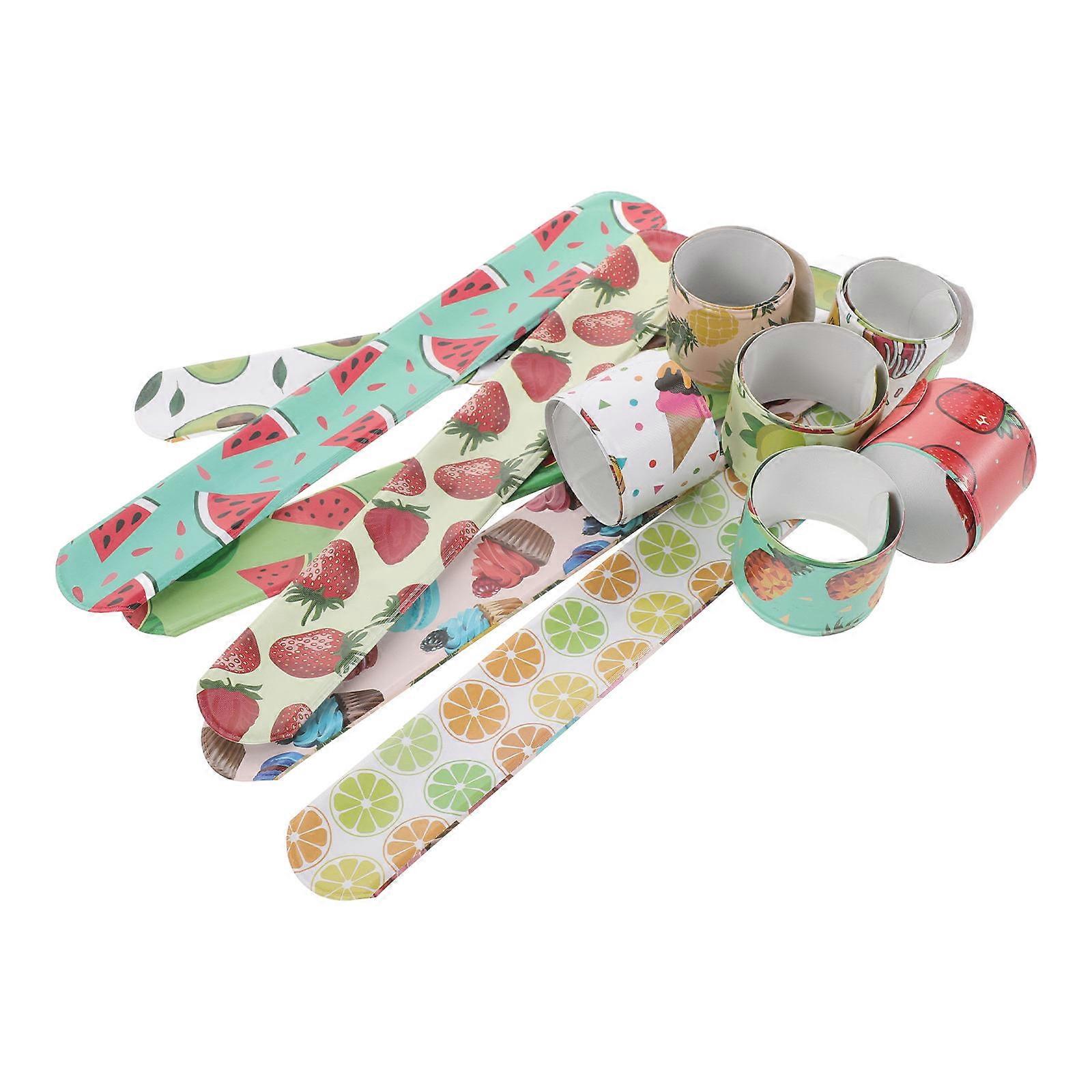 Circle Slap Bracelet for Playing 12Pcs Fruits Pattern Wristbands Bulk