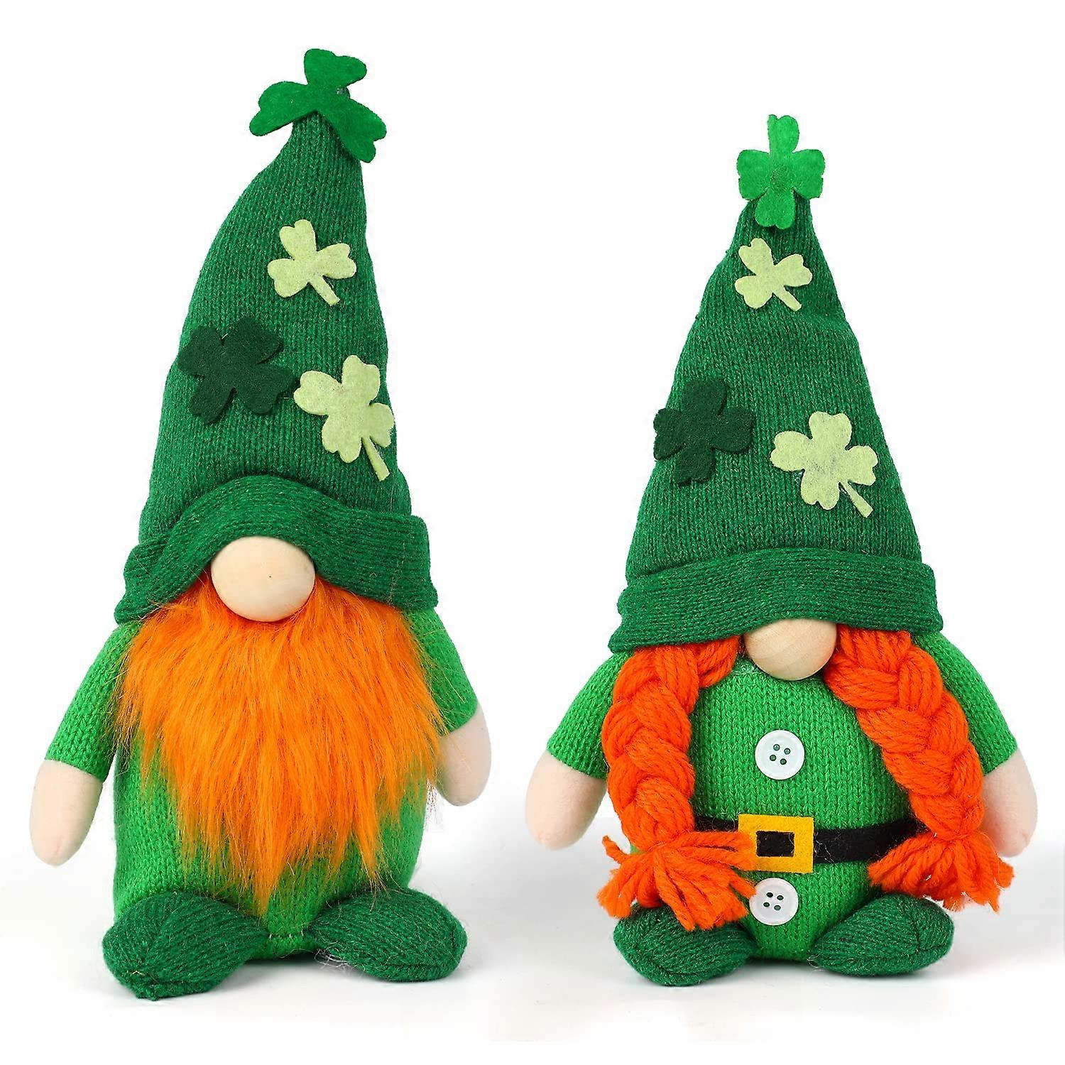 St. Patrick's Day Gnomes Couple Plush with Bendable Hats and Weighted Base for Irish Home Decor