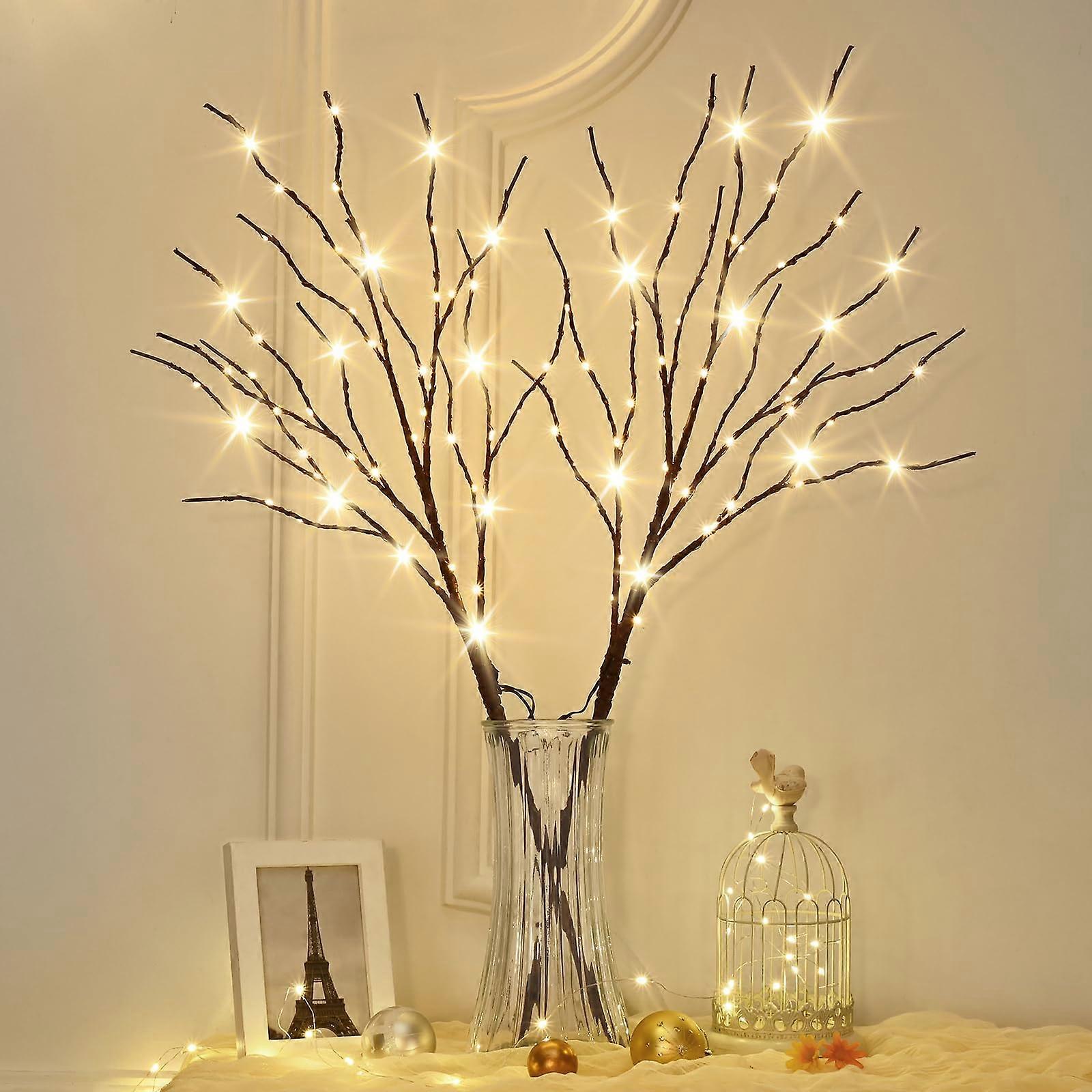 2Pcs 32 Inch Lighted Branches for Vases with Timer, Warm LED Willow Branches for Home Decor