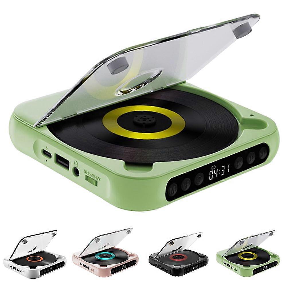 Portable CD Player Bluetooth 5.3, CD/USB/BT Support, LCD Display, 2000mAh Battery, Speakers and Headphones, Green