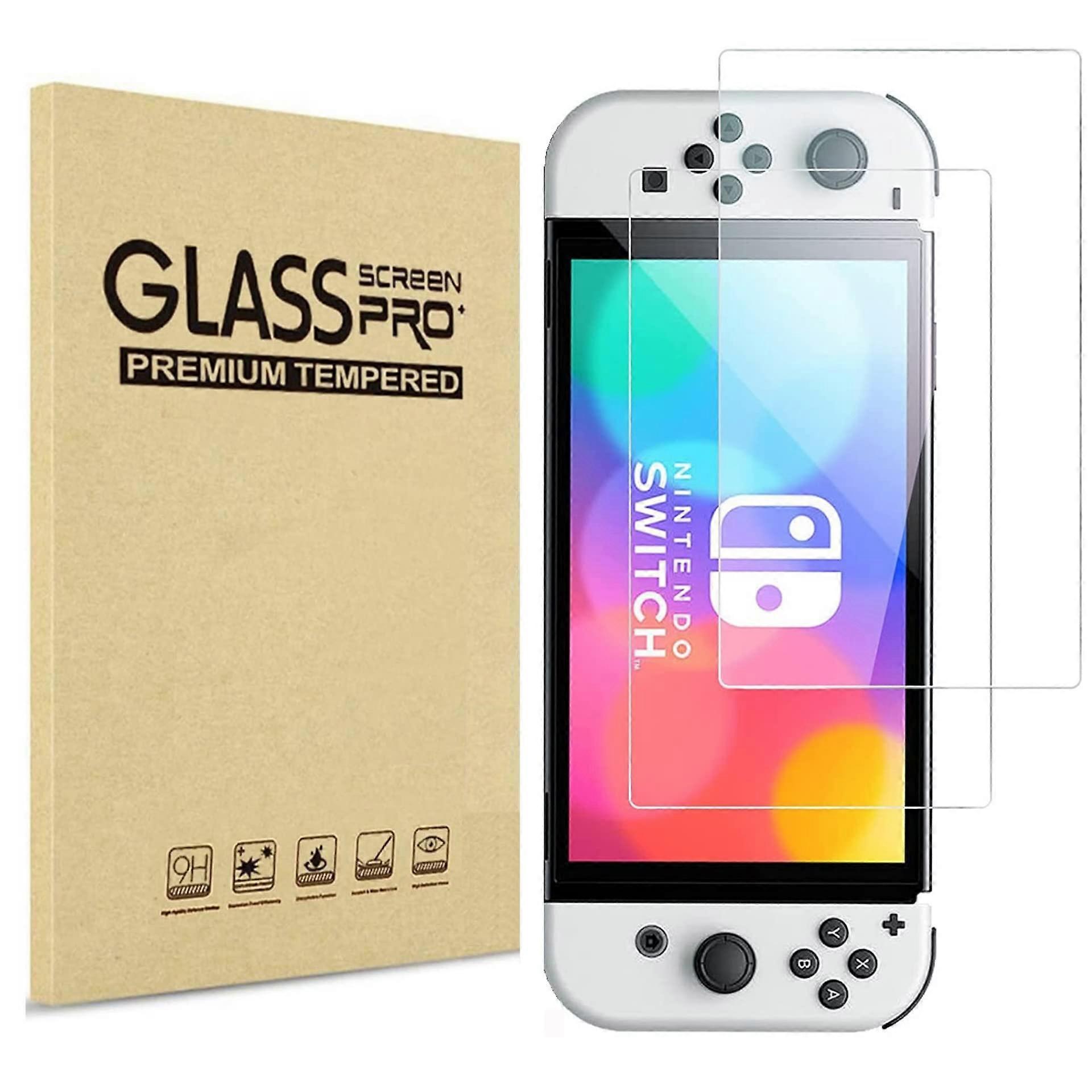 Tempered Glass Screen Protector 2 Pack Scratch Resistant Bubble  for Nintendo Switch OLED