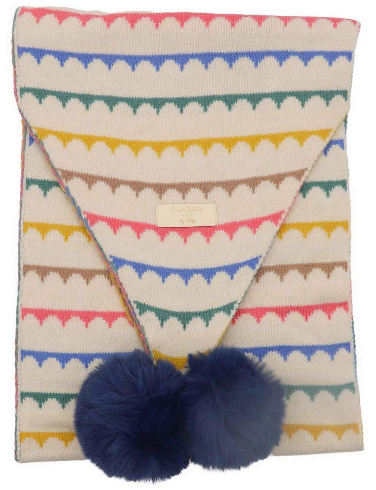 Zelly Waves Pom Pom Scarf - Cream/Multi-colour