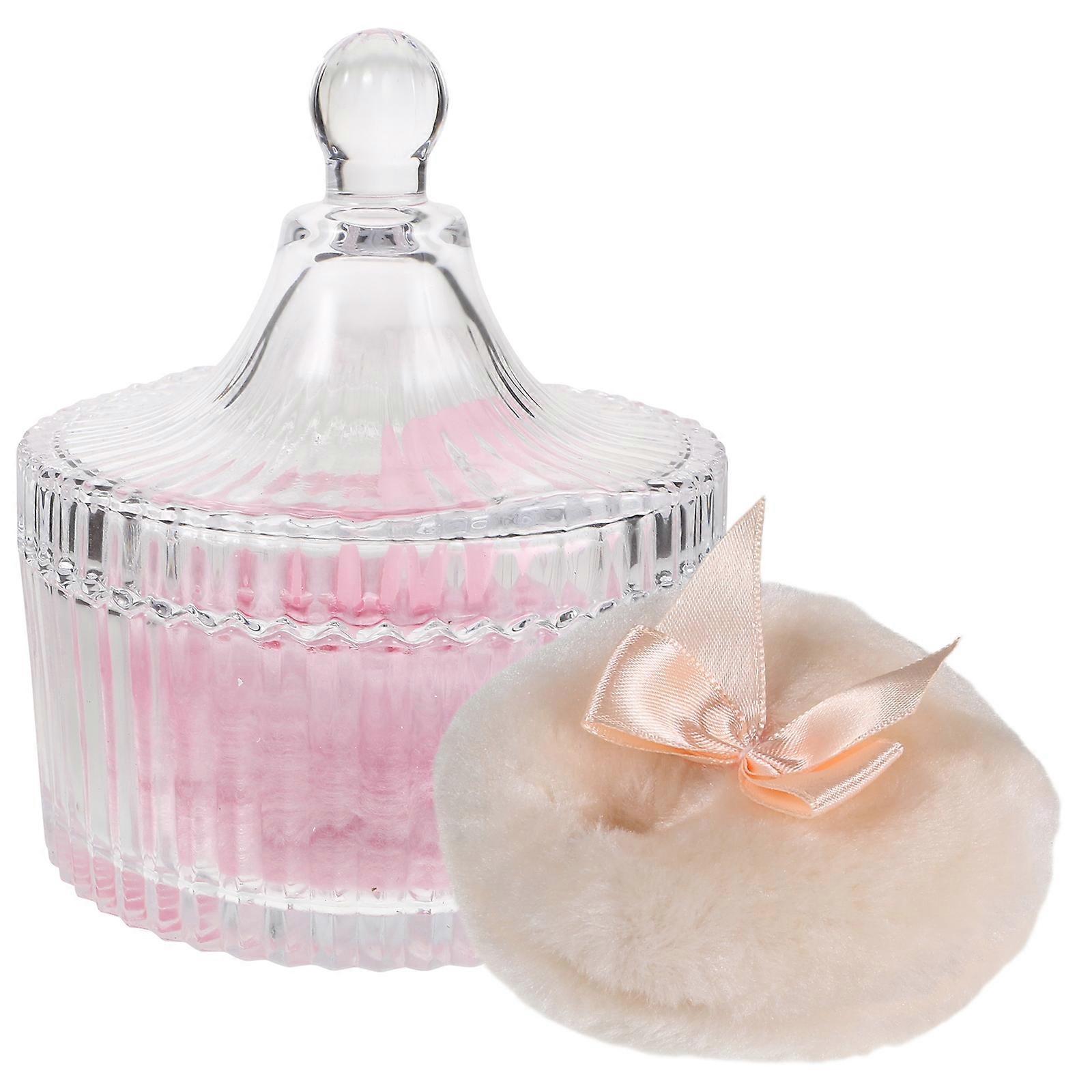 Makeup Puff Glass Powder Container for Dusting Powder 3Sets Assorted Color