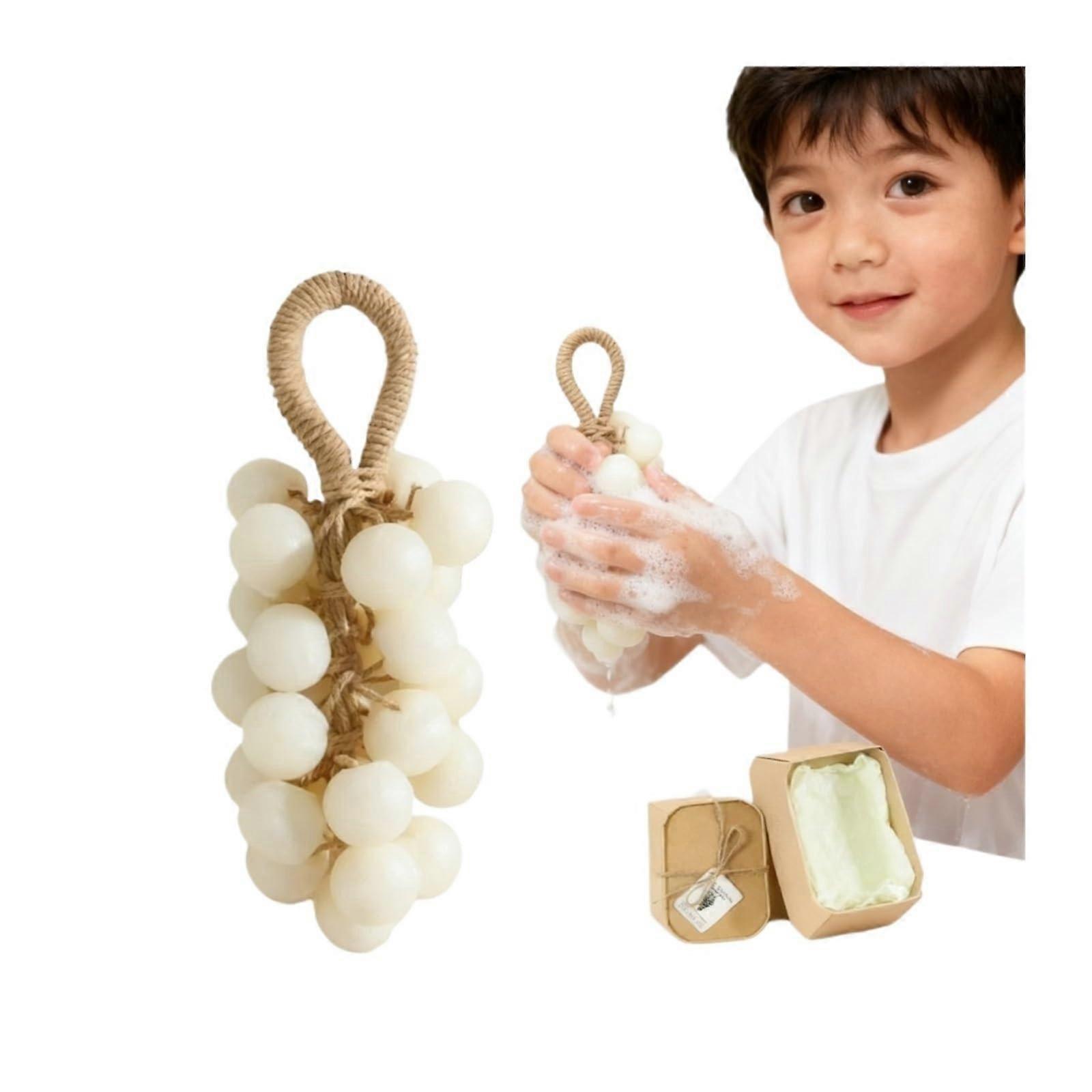 Handmade Grape Soap on a Rope with Crystal Design, Cold Process White Decorative Bathroom Gift