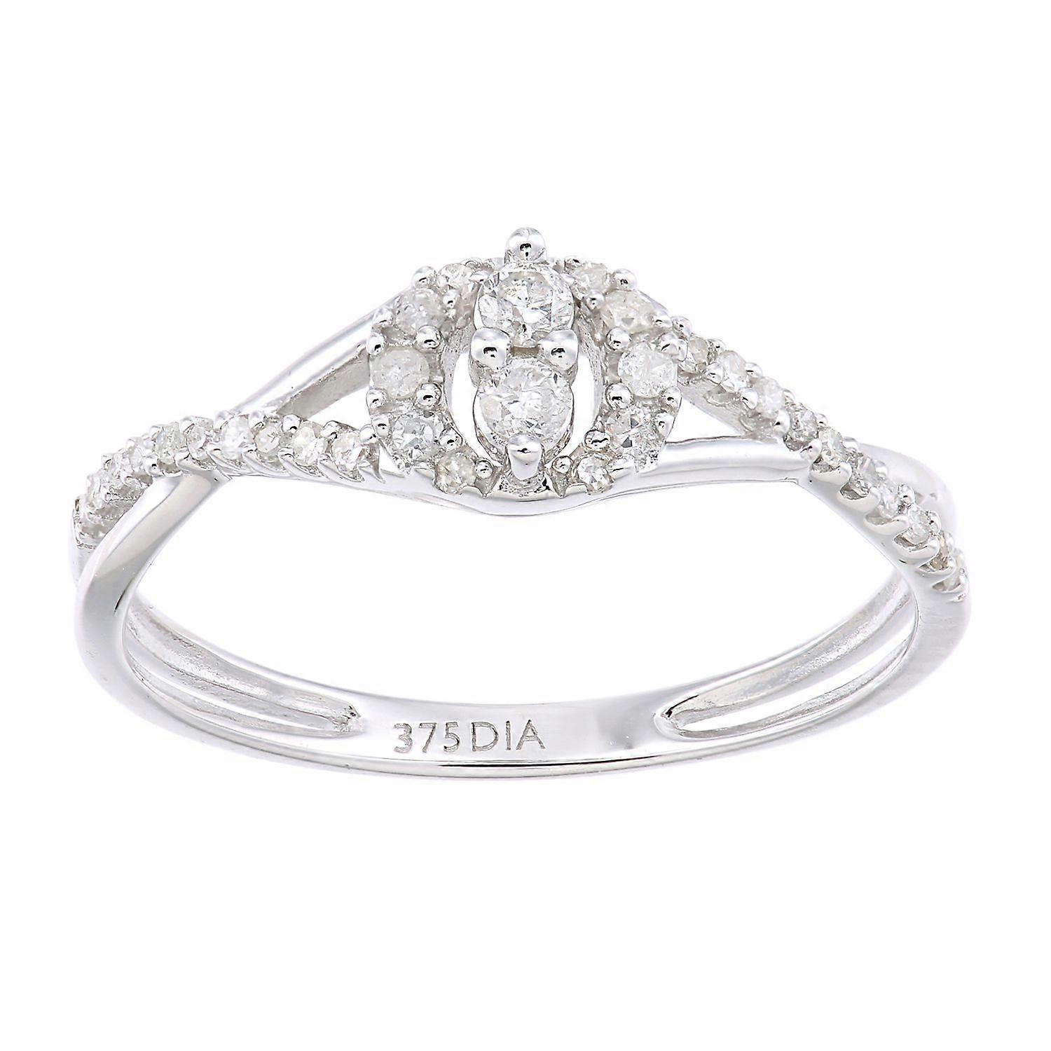 Jewelco London 9ct White Gold Round 21pts Diamond Halo Engagement Ring