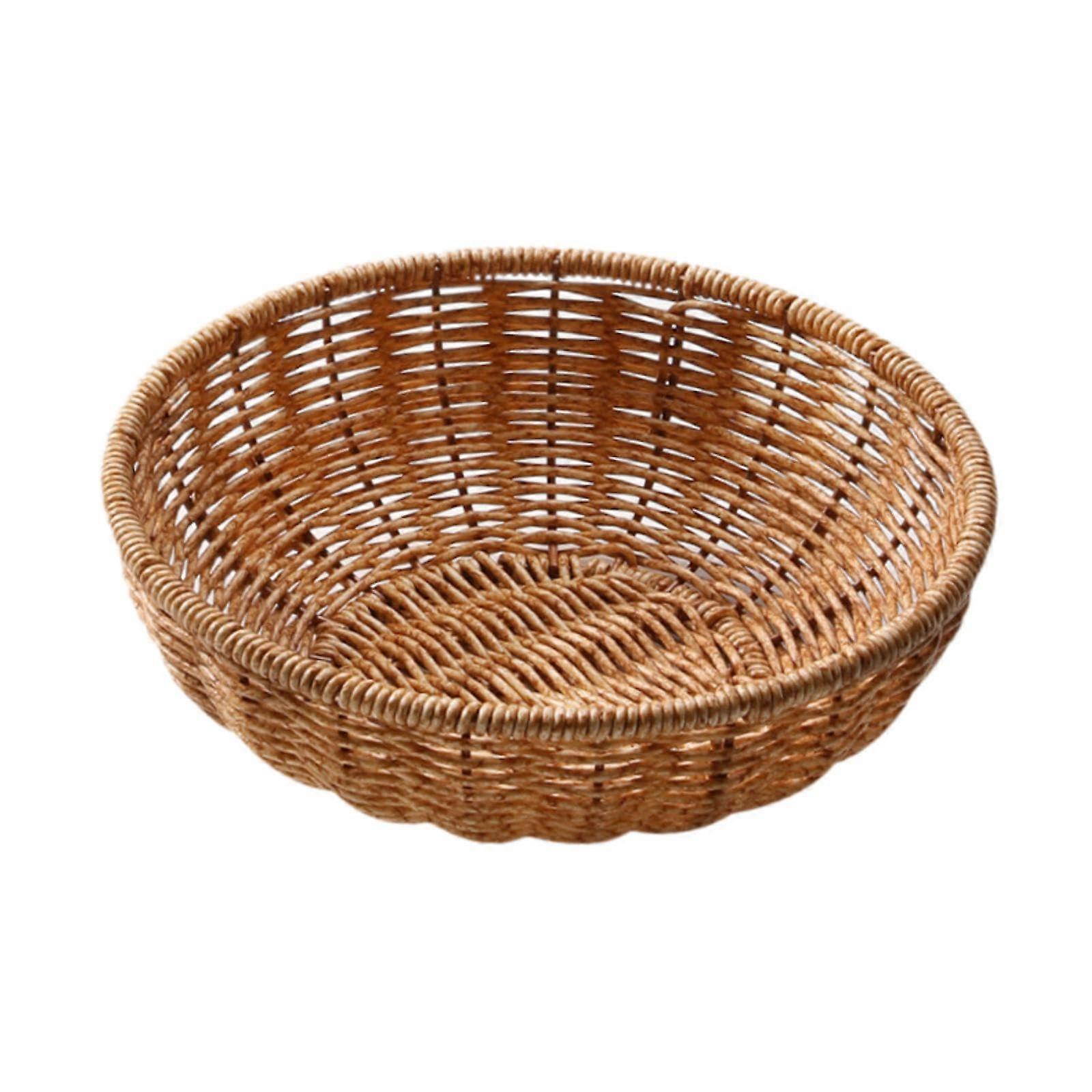 Rattan Bread Basket Rustic Handwoven Tray for Kitchen Cafe Fruit Serving 20cm x 6.5cm