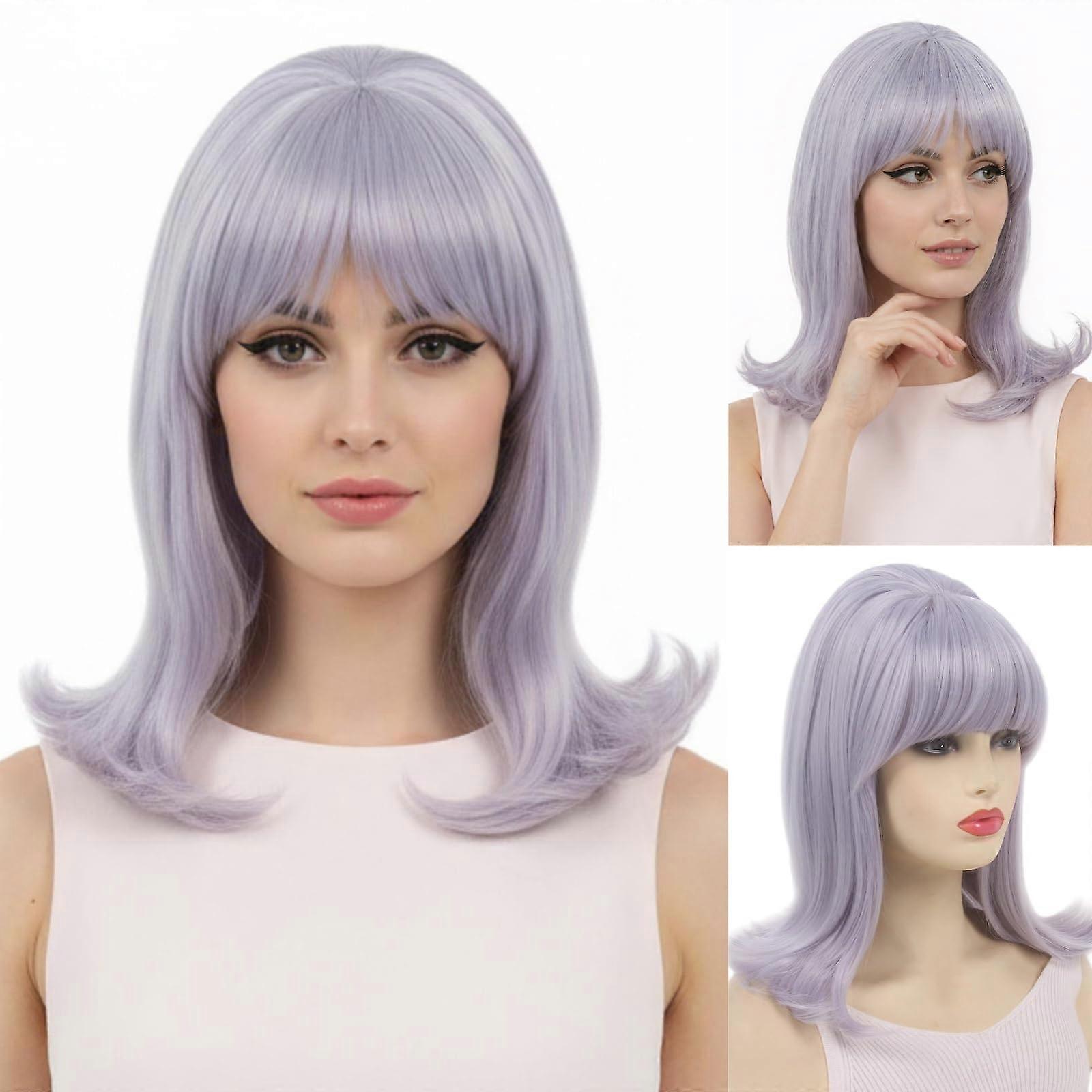 Lavender Shoulder Length Synthetic Wig with Bangs, Natural Texture, ReadytoWear Style