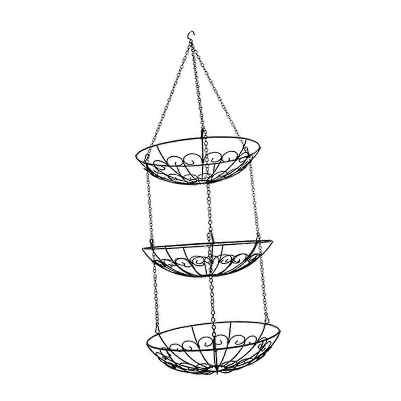 Three Tier Hanging Fruit Basket with Rotating Hook, Detachable Iron Rack for Kitchen Storage Ref:5459