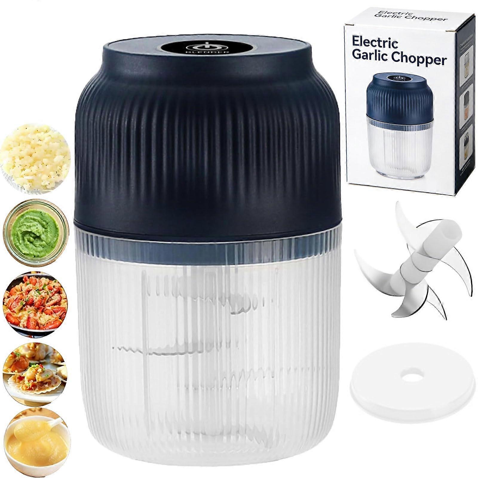 Electric Garlic Chopper Rechargeable Cordless Mini Food Processor with Container for Vegetables Nuts Meat Blue