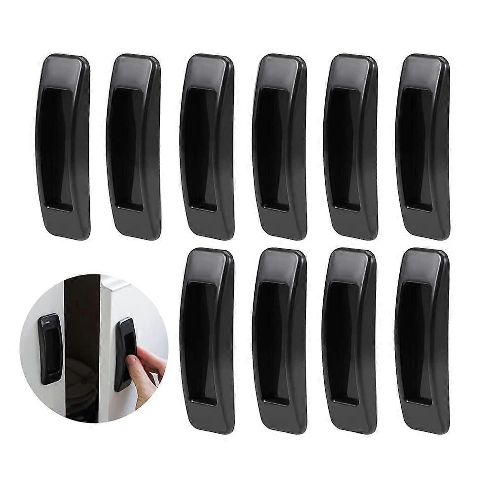 10 Pack Self Adhesive Cabinet Handles Black ABS Push Pull Stick On Drawer Pulls for Doors Wardrobe