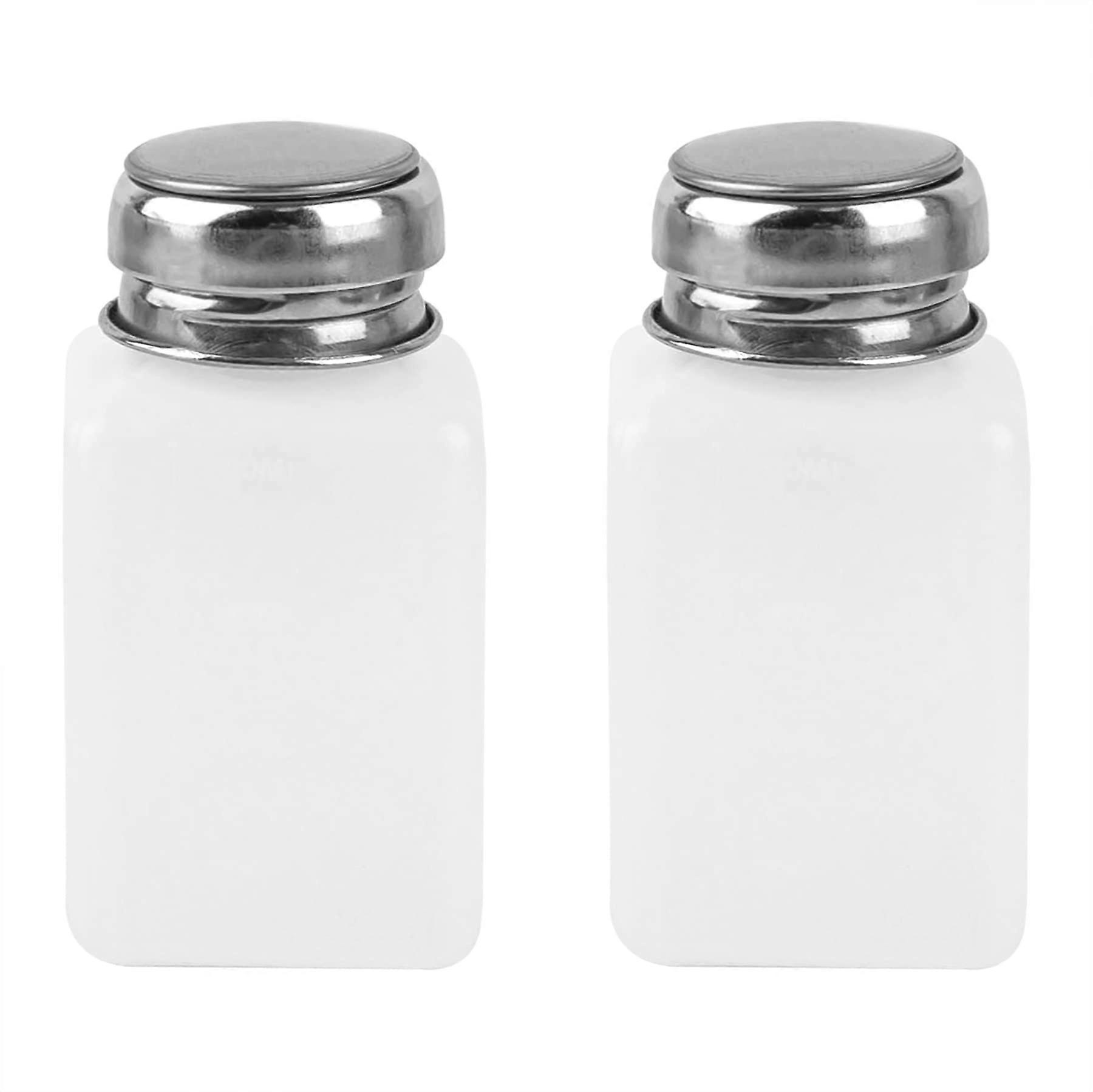 2 Pack 200ml Push Down Alcohol Dispenser Pump Bottles, LeakProof Refillable Travel Containers, White