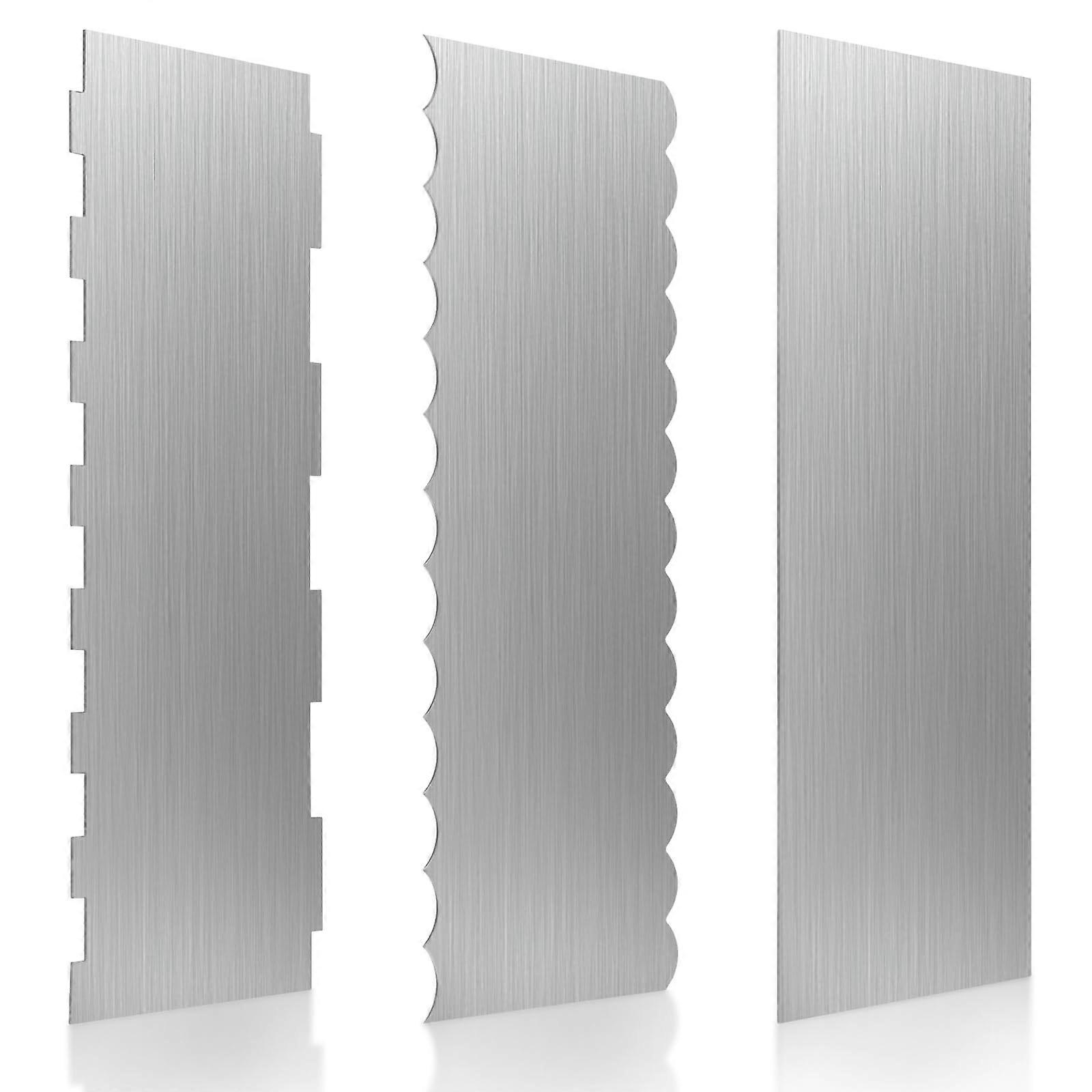3 Pcs Stainless Steel Cake Scraper Set, 8.6in Double Sided Cake Decorating Comb for Icing
