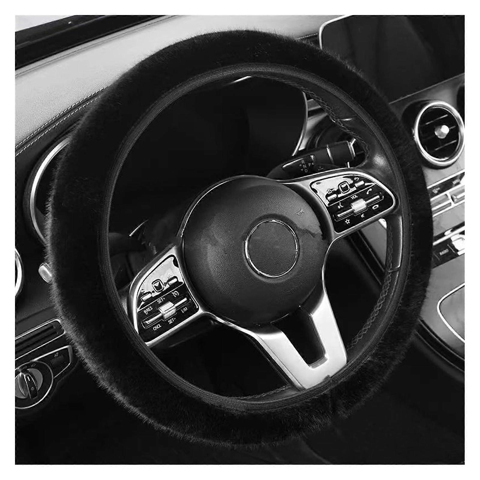 Winter Warm Plush Steering Wheel Cover Soft AntiSlip FullWrapped Protector 3739cm Black