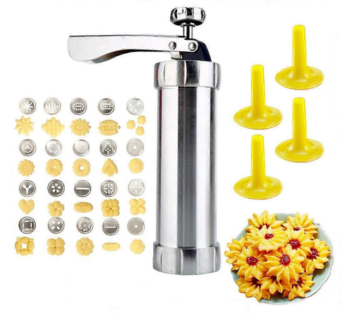 Stainless Steel Cookie Press Gun Biscuit Maker with 20 Discs 4 Nozzles Adjustable Size Baking Tool