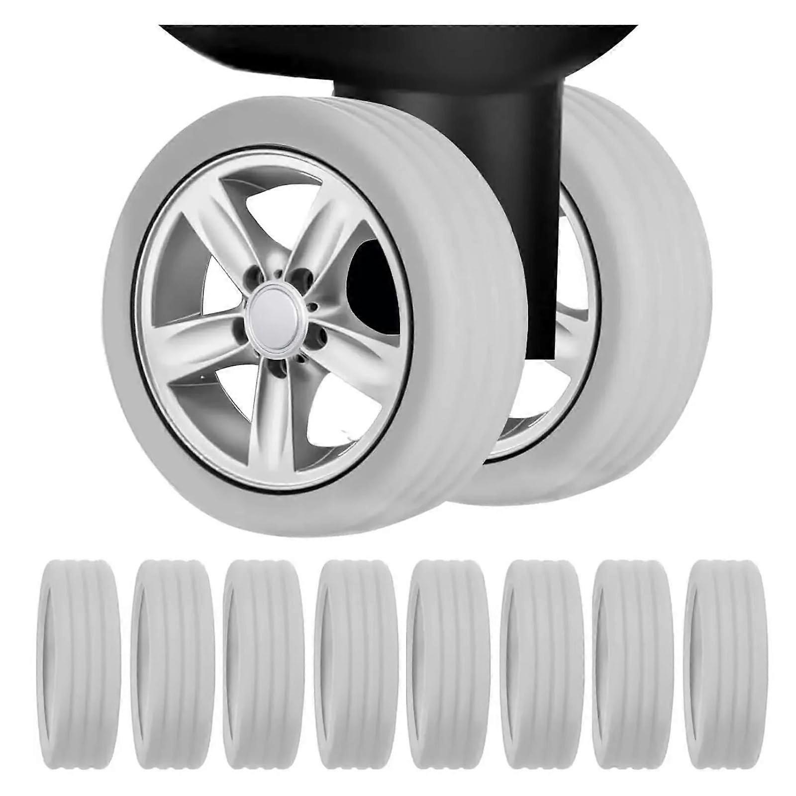 Light Grey Luggage Wheel Protector 4 Pack, Silent Silicone Caster Covers for Floor Scratch Protection