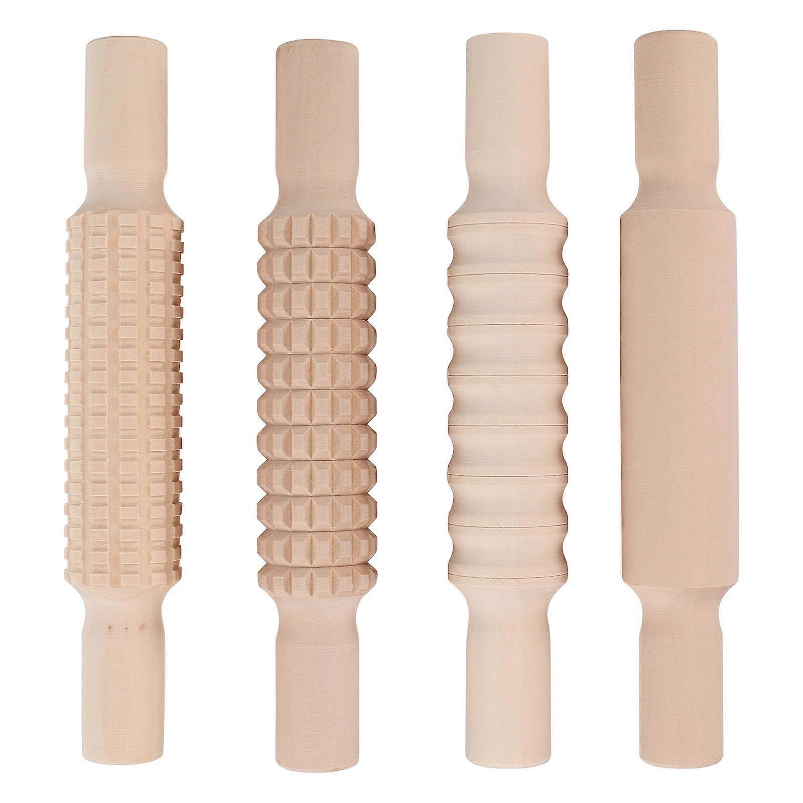 Wooden Rolling Sticks for DIY Baking 4Pcs Creative Handle Dough Rollers