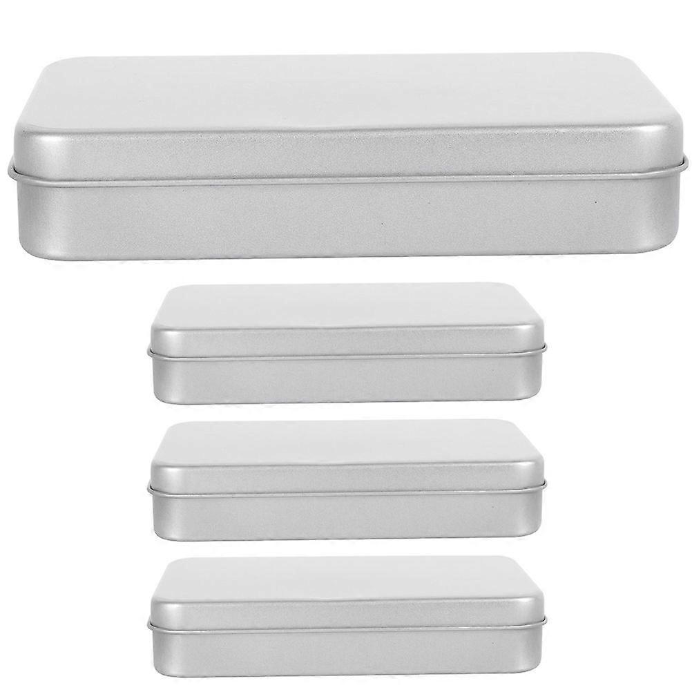 4Pcs Small Tin Box Metal Tins Container Rectangular Tins Box Portable Box Containers