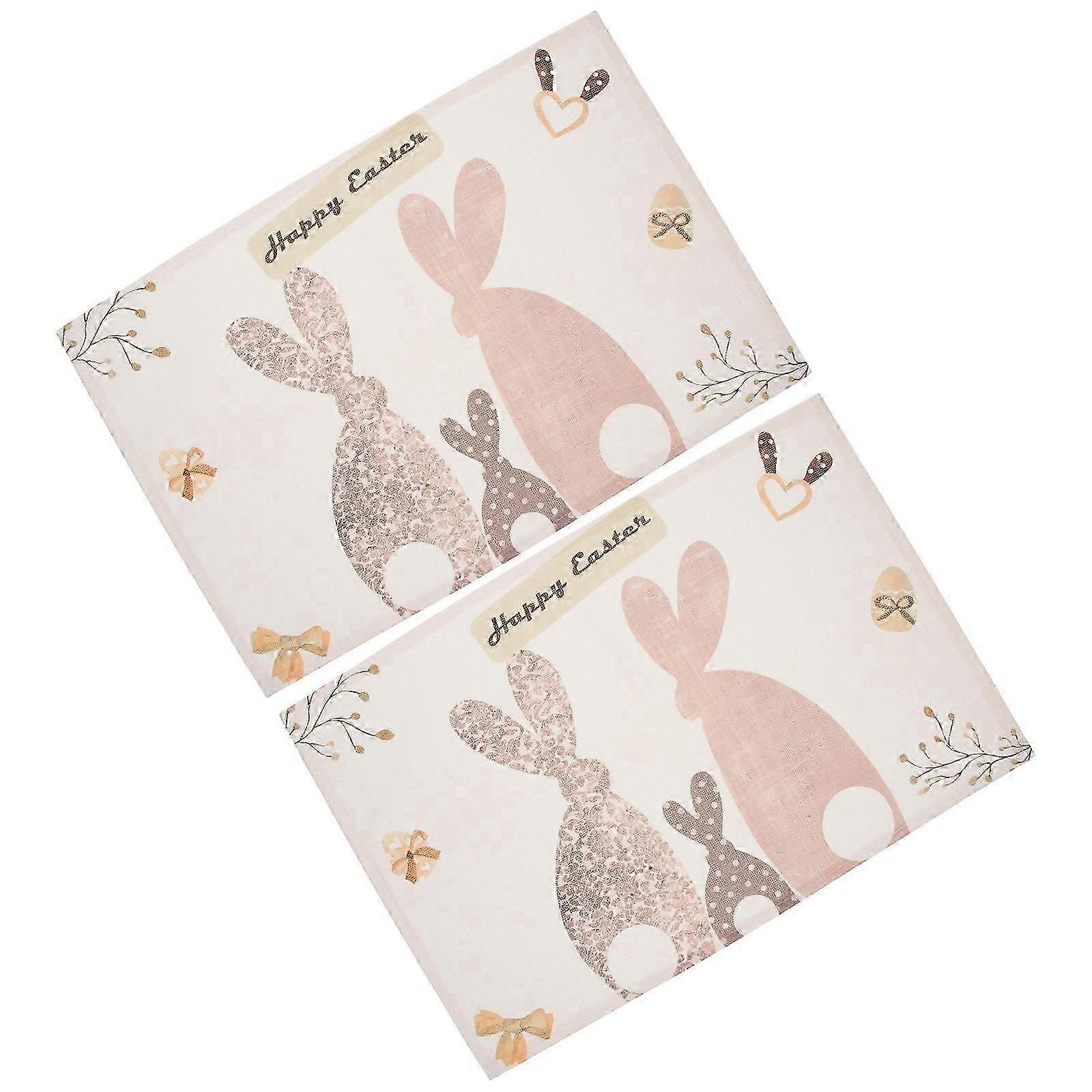 Waterproof Easter Placemats Bunny Pattern for Protection Use 2Pcs