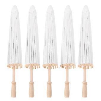 Conjunto de 5 guarda-chuvas de papel branco, 60 cm (23,6 polegadas), sem pintura, para artesanato, adereços de dança chinesa, guarda-chuvas artesanais para festas de casamento.