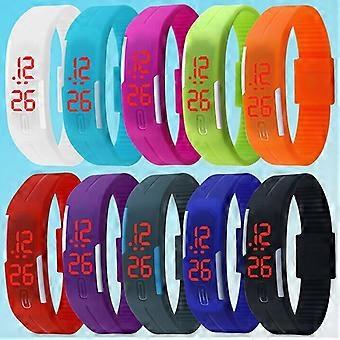Unisex Red LED Silicone Digital Wrist Watch, Easy to Read Sports Fitness Watch for Men Women