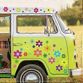 96 Pièces Voiture Fleurs Autocollants 60's Hippie Thème Party Stickers Multicolore Daisy Stickers Vinyle Retro Fleurs Décalcomanies Coloré Hippie Décalcomanies Fleur W