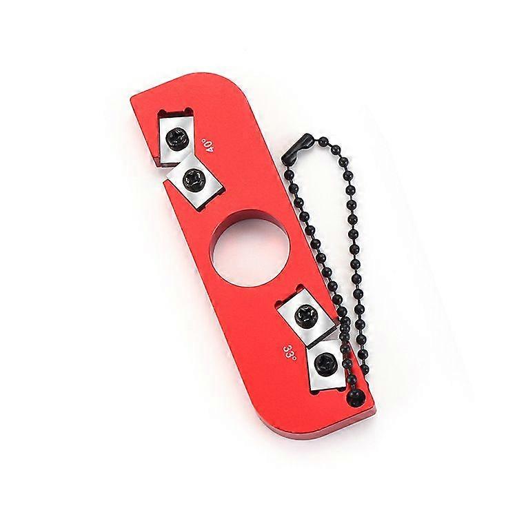 Red double-headed pocket knife and tool sharpener