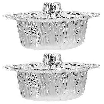 2pcs Round Tinfoil Pots Camping Lidded Tinfoil Pot Barbecue Heatable Food Pots