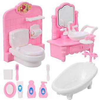1 sæt dukkehus møbler model badeværelse scene layout mini møbler badekar toilet