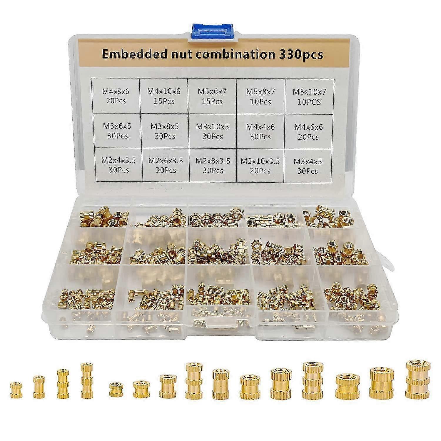 330 Pcs Brass Threaded Insert Nuts M2 M3 M4 M5 Female Thread Knurled Nut Inserts Embedment Nut compatible with 3
