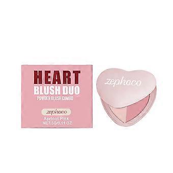 Zephoco heart-shaped double color powder blusher (apricot pink) natural color rendering creates an atmosphere, smooth makeup and fits skin