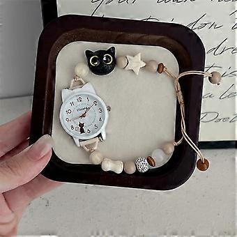 Damen-Quarzuhr (38 mm) mit Nylonarmband und Katzenanhänger
