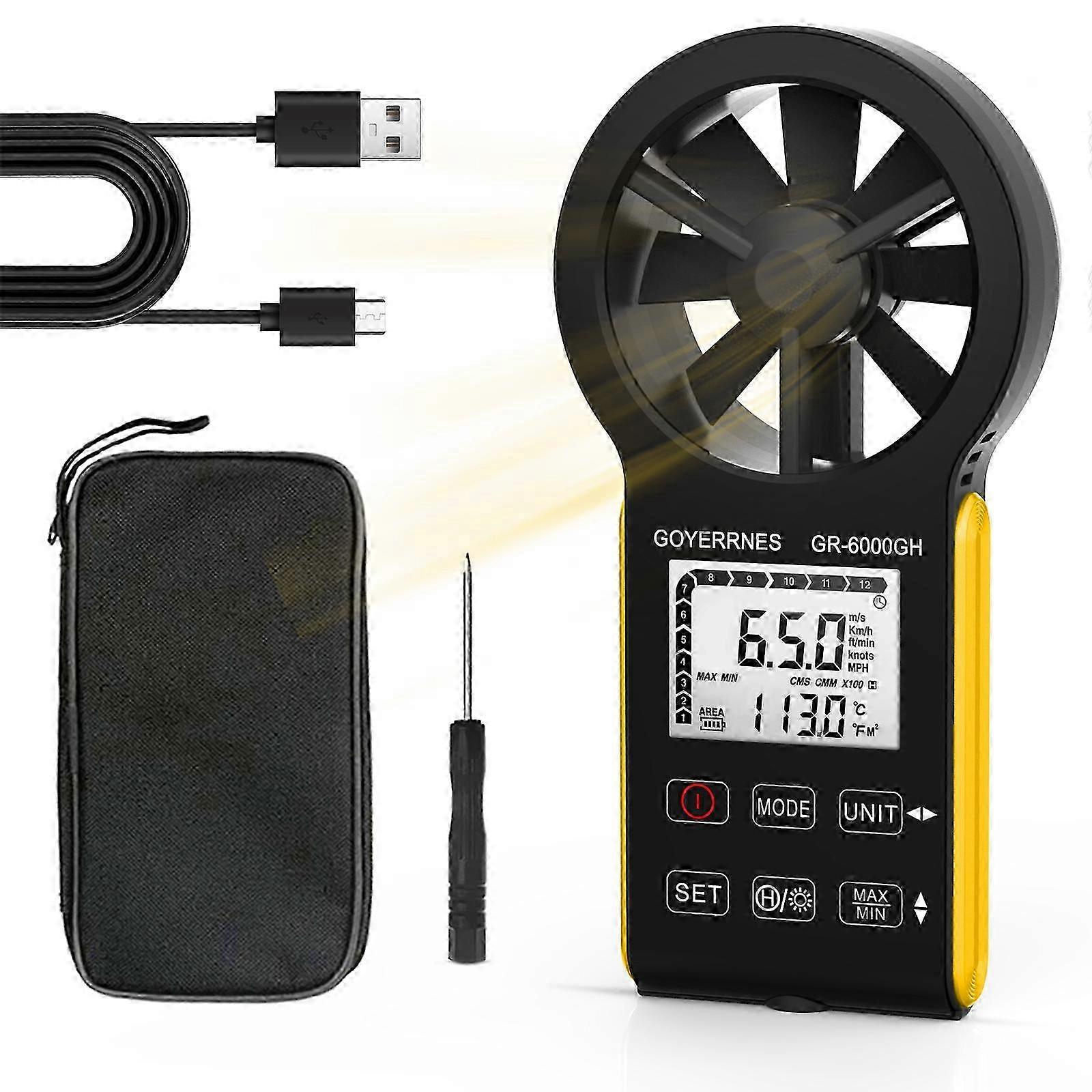 Anemometer -6000GH,Wind speed,Air volume,Temperature, Compact design, waterproof and dustproof, Backlight display,LCDscreen