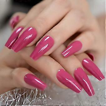 Glossy Pink Coffin Press On Nails Set – Reusable Acrylic Fake Nails with UV Gel Finish