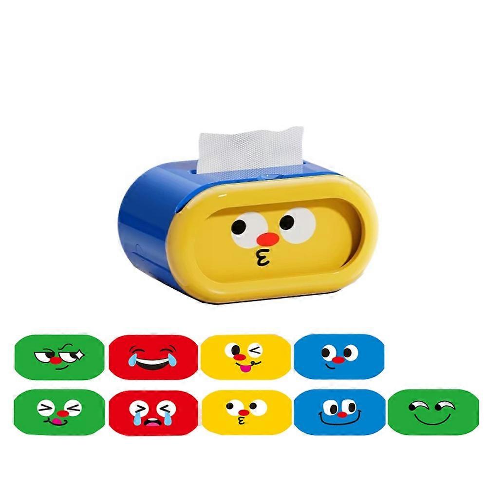 Large-Capacity Cartoon Tissue Box Interchangeable Expression Pull-Out Design Desktop Tissue Case Funny Space-saving