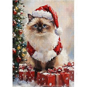 Santa Claus Birman Cat Jigsaw Puzzle - Cozy Xmas for Pet-Loving Family in Christmas SQZ893