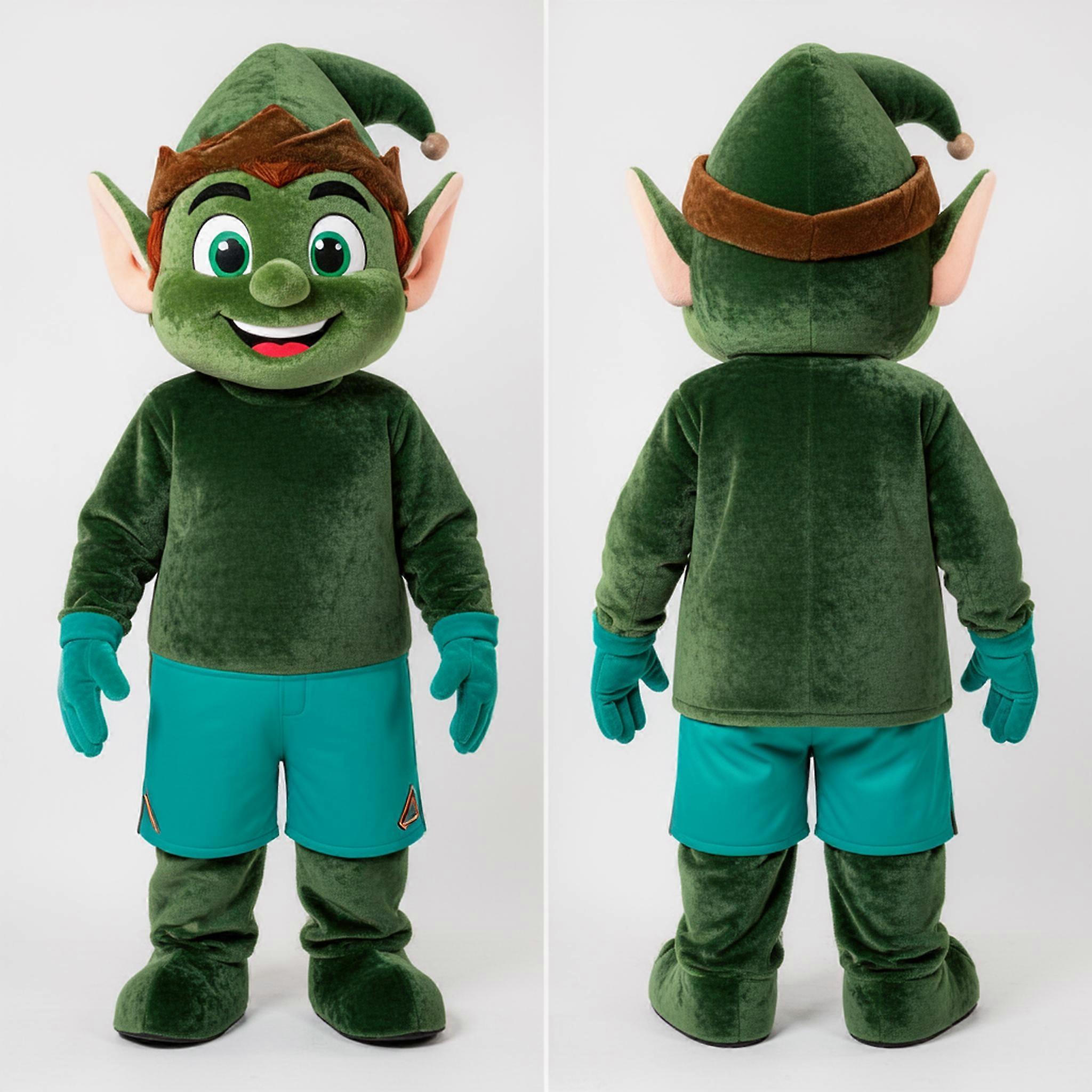 MASTICOT Forest Green Smiling Elf Mascot