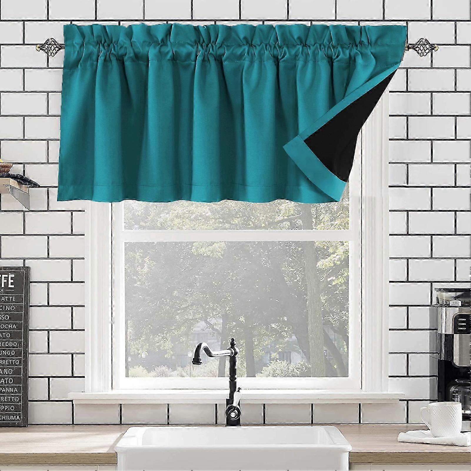Light blocking top cover for curtains, solid black valance, 2 pieces