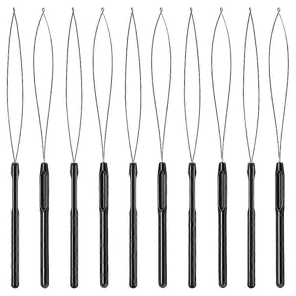 10pcs Hair Extension Loop Threader Hook Tool et Bead Tool Black Loop Threader Compatible Hair Extension O