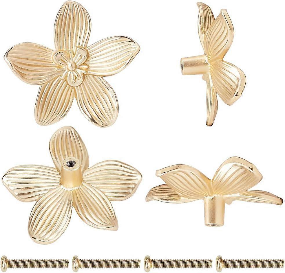6 Sets Gold Flower Drawer Knobs Cabinet Knobs Dresser Knobs Alloy Drawer Pulls Handles Single Hole Hardware Handle with Screw
