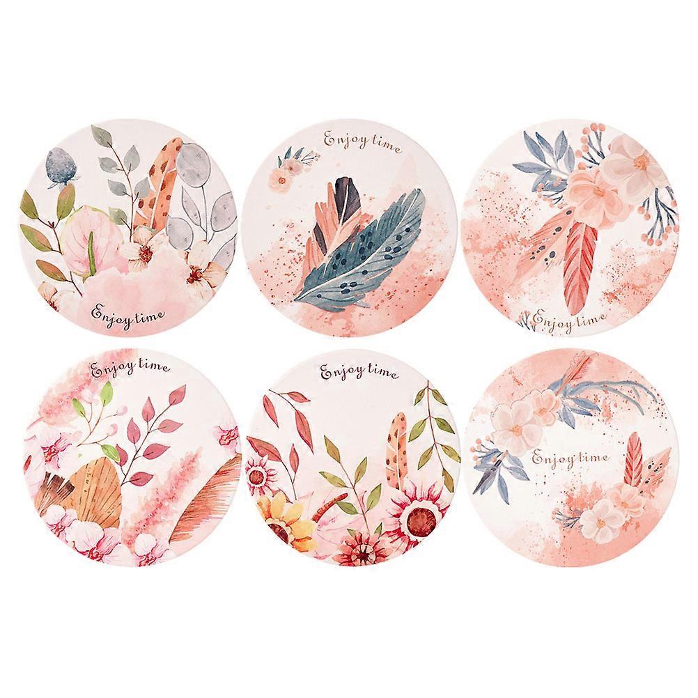 Multi Color Diatomite Coaster Flower Pattern Cup Pad for Drinks 18Pcs