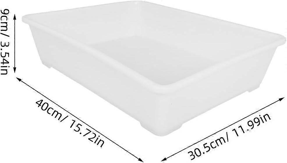 White Plastic Rectangular Shallow Turnover Tray, Stackable 40cm Organizer